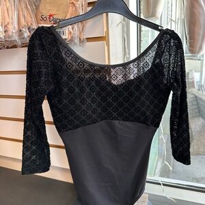 Black Mesh Long Sleeve Ballet Leotard